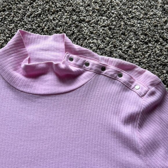Pink/Lilac Michael Kors Long Sleeve Large Turtleneck Shirt Button Shoulder Shirt - Picture 2 of 6